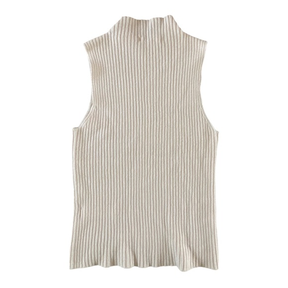 Milio Milano Sleeveless Ribbed Knit Top NWOT Mock Neck In Ivory Cream - Picture 4 of 7